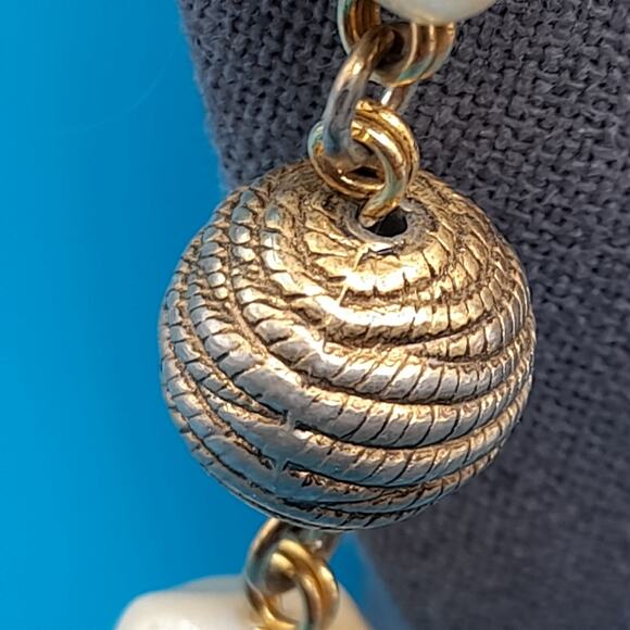 Vintage Wire Wrapped Beaded Necklace, Beige Pearled Gold Rope Beads, 36" - Picture 9 of 12